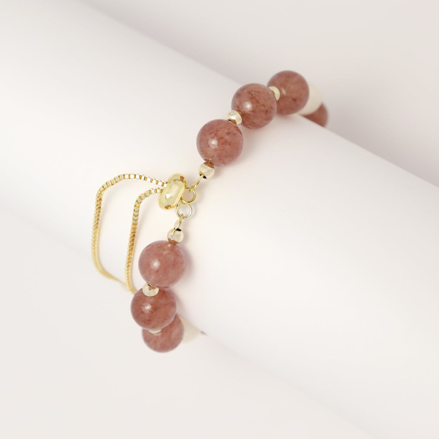 Chloe Desire - Strawberry Quartz & Freshwater Pearl Bracelet with Adjustable Chain