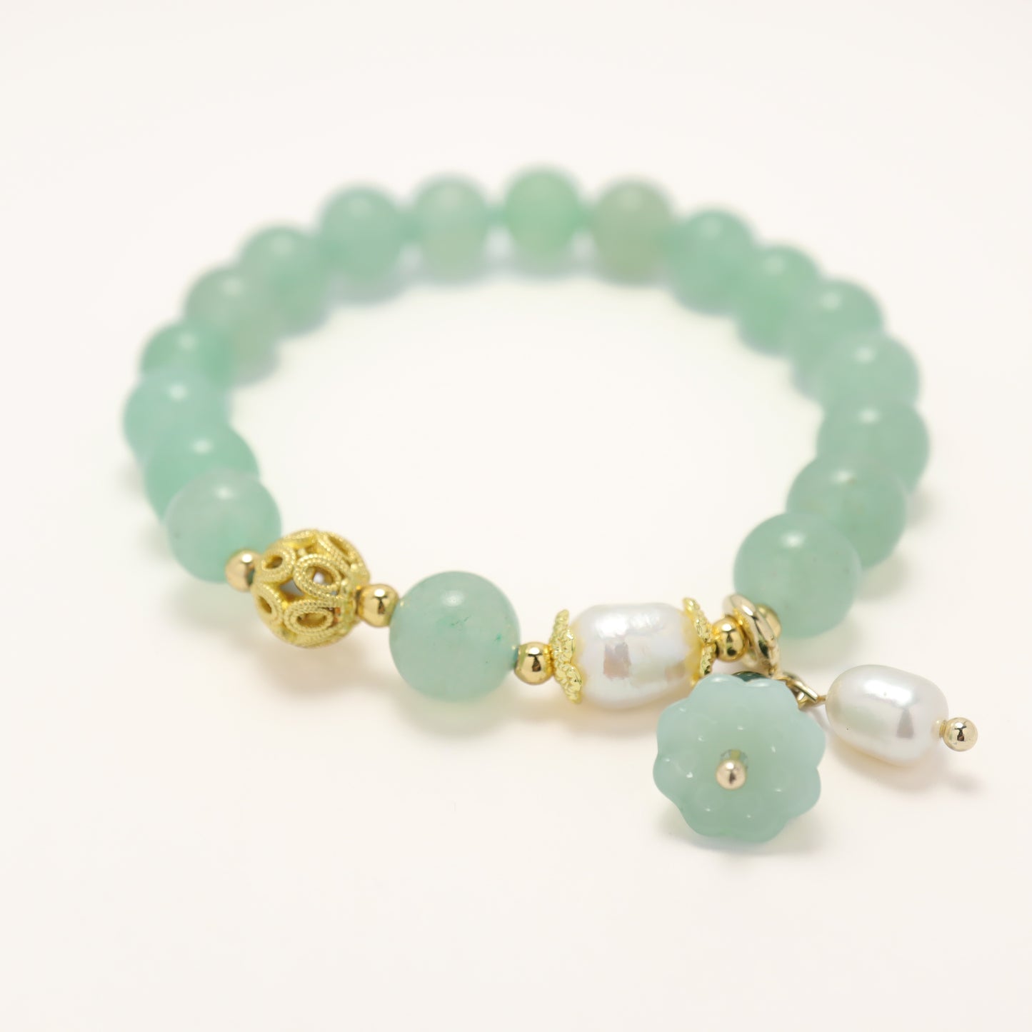 Purity & Love - Aventurine Lotus Seedpod Gemstones Freshwater Pearl Bracelet
