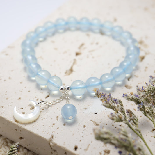 Ocean & Crescent Moon - Aquamarine Nature Shell Bracelet