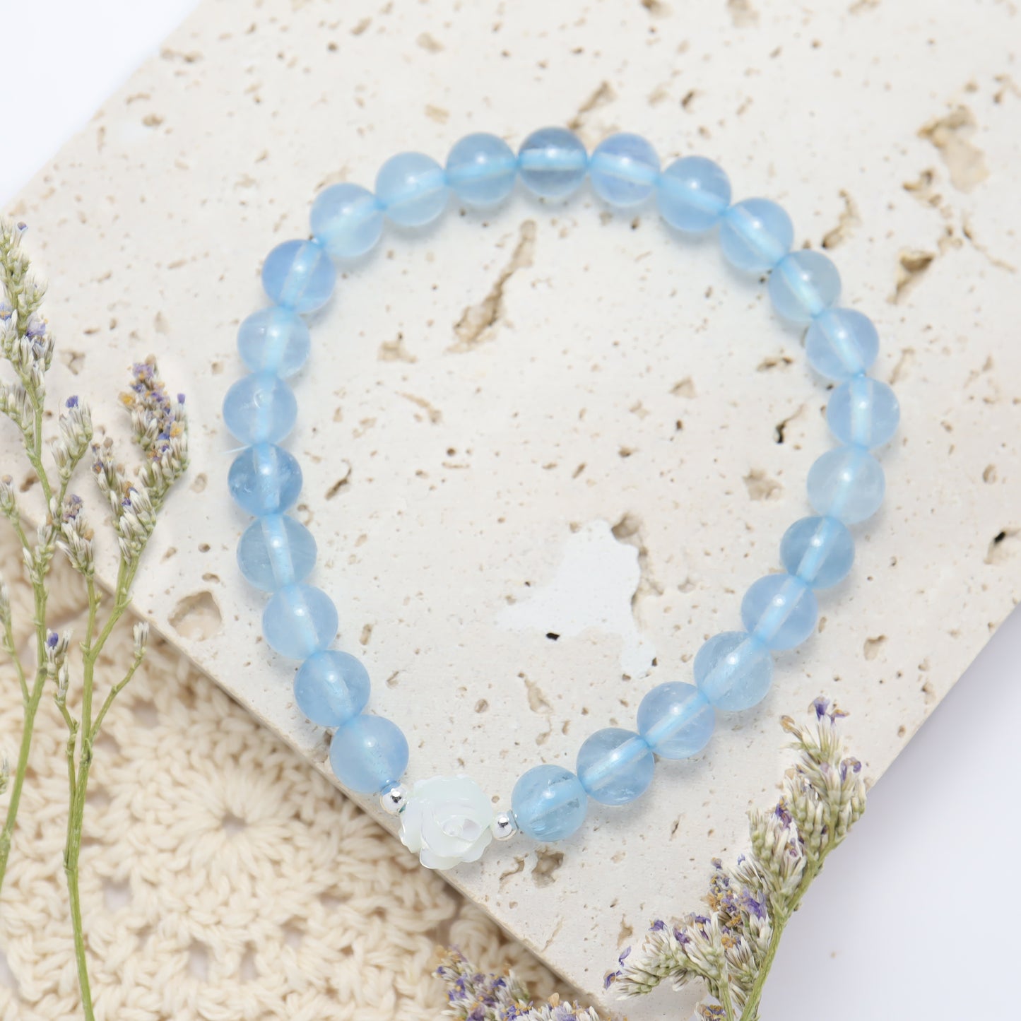 Ocean Flower - Aquamarine & Nature Shell Bracelet