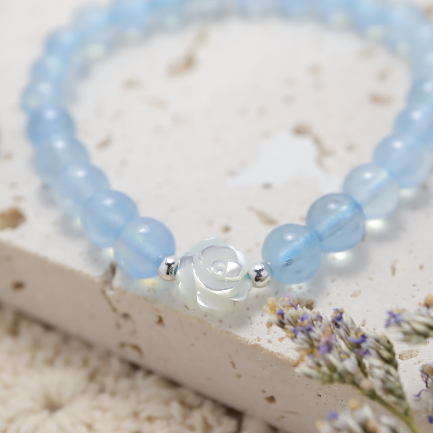 Ocean Flower - Aquamarine & Nature Shell Bracelet