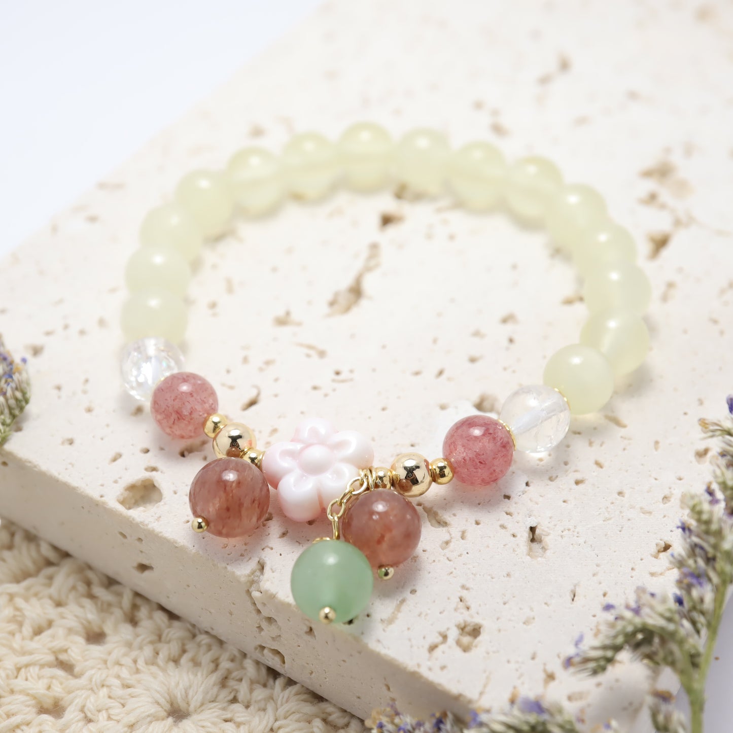 Cherry Blossom - Queen Conch & Gemstones Bracelet