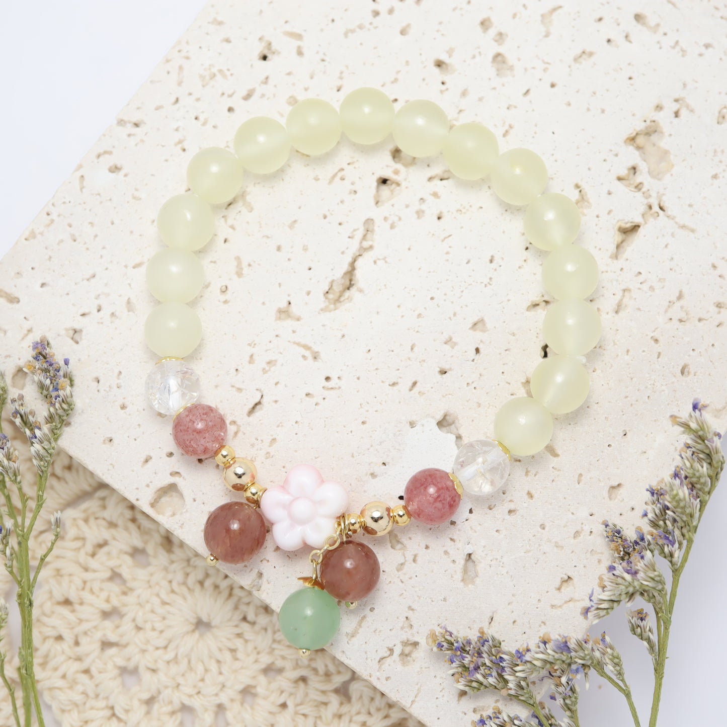 Cherry Blossom - Queen Conch & Gemstones Bracelet