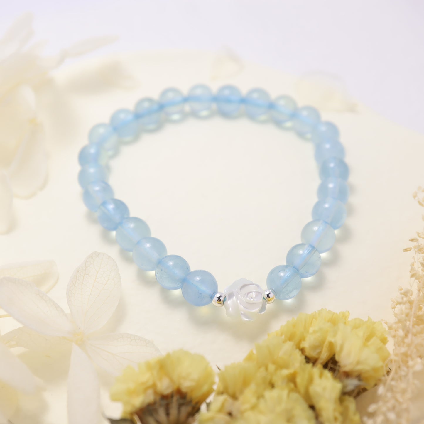 Ocean Flower - Aquamarine & Nature Shell Bracelet