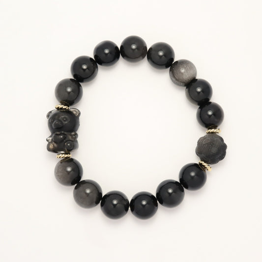 Loving Bear Silver-Sheen Obsidian Bracelet (Female & Male)