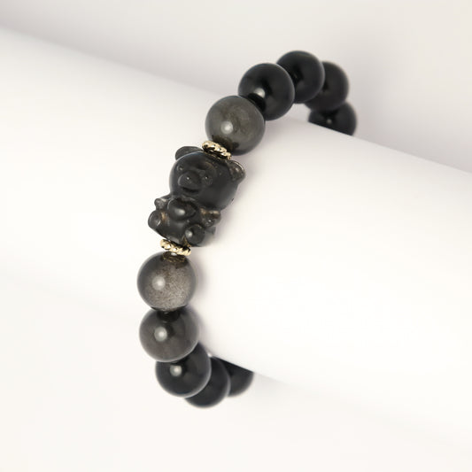 Loving Bear Silver-Sheen Obsidian Bracelet (Female & Male)