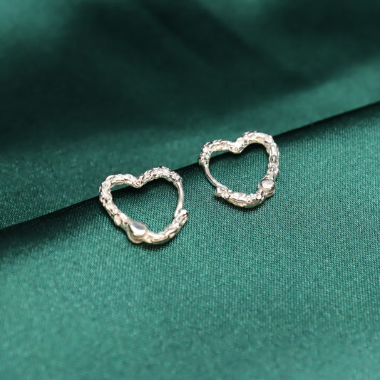 Fiery Love - S925 Sterling Silver Heart Shape Hoop Earrings (Color: Silver)