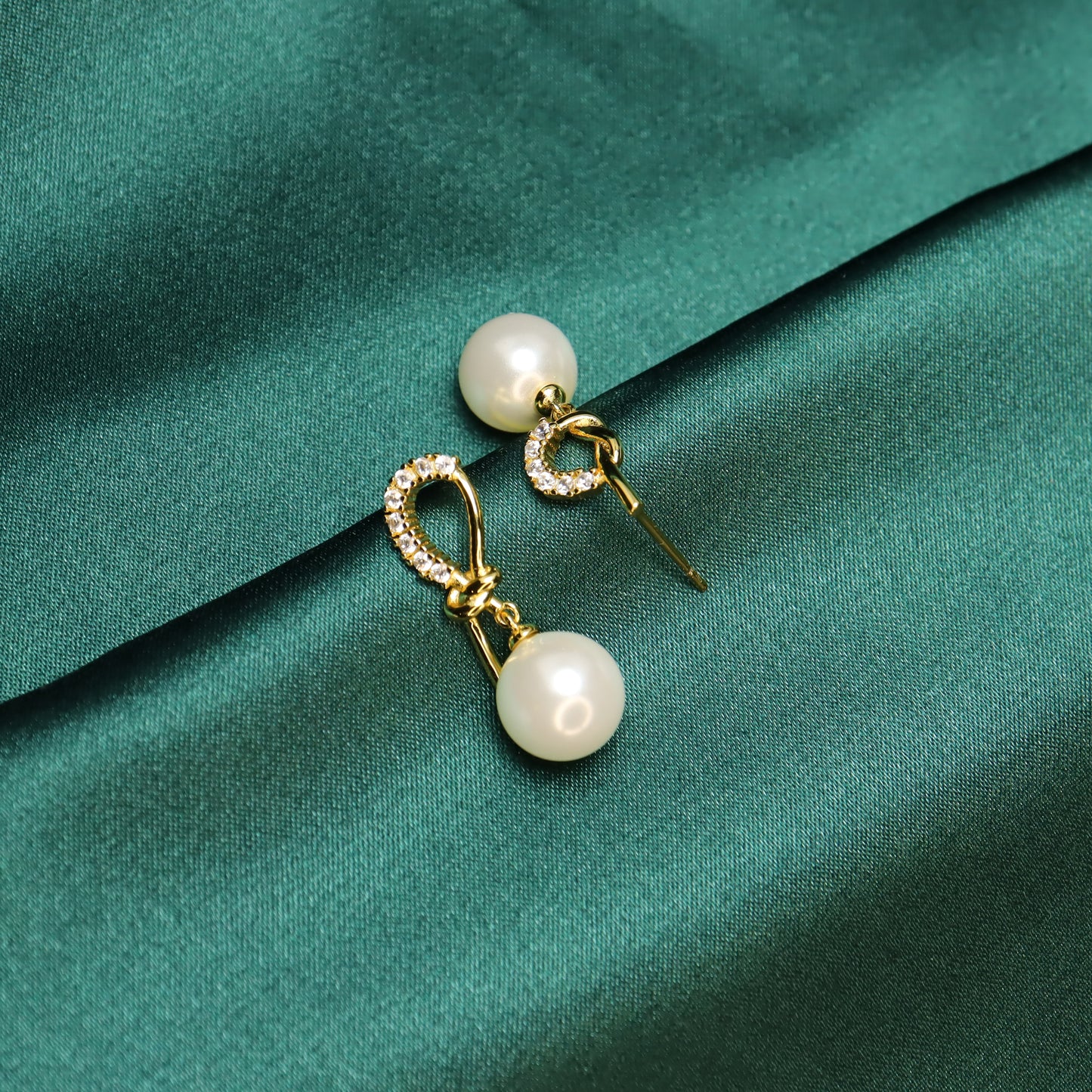 Asymmetrical Rope Lock - S925 Sterling Silver & Freshwater Pearl with Zircon Drop Earrings