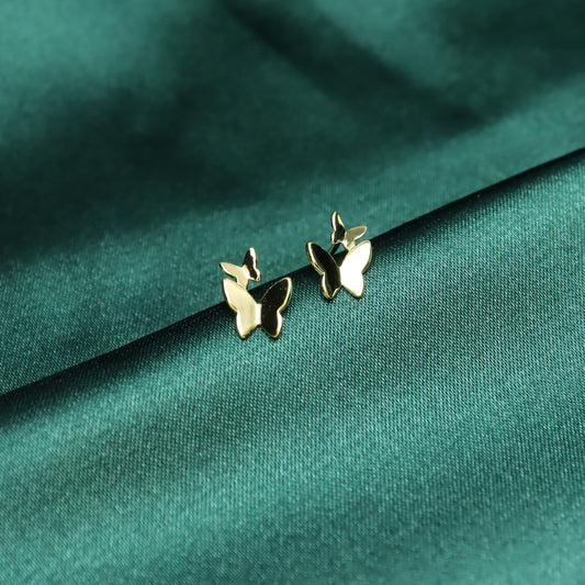 Dancing Butterflies - S999 Sterling Silver Stud Earrings (Color: Gold)
