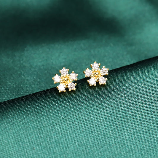 Five Diamond Flower - S925 Sterling Silver & 5A Zircon Stud Earrings (Color: Gold)