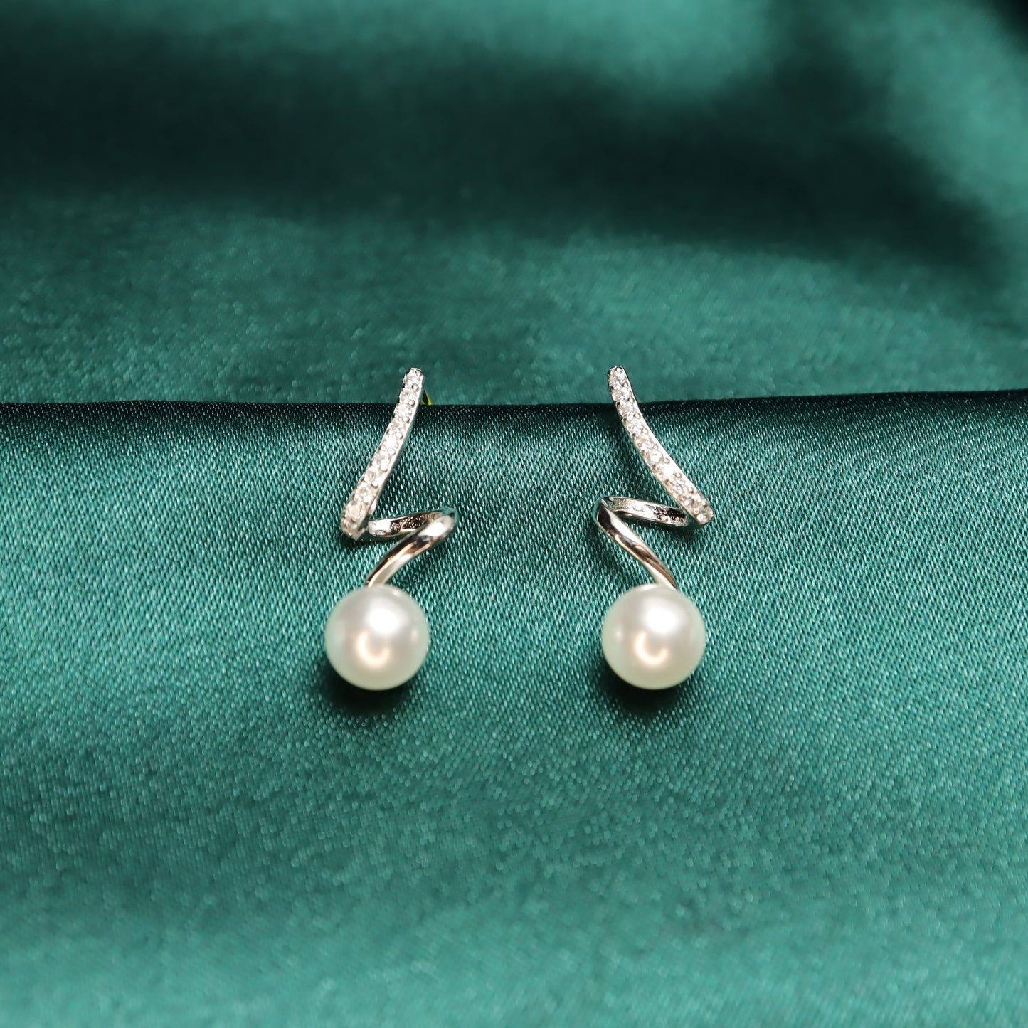 Golden Faith - S925 Sterling Silver & Pearl with Zircon Stud Earrings (Color: Silver)