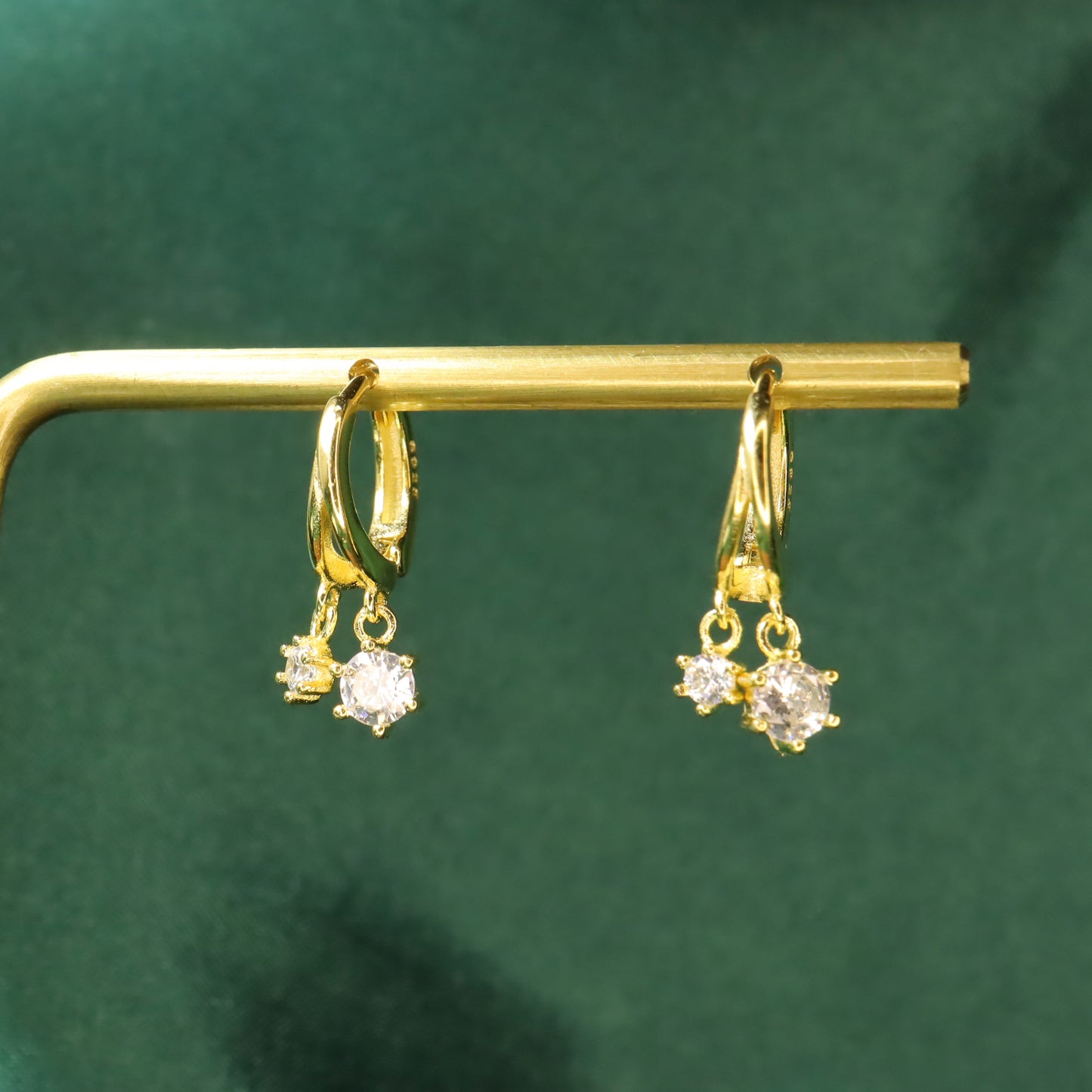 TwinStar - Zircon & S925 Sterling Silver Hoop Earrings (Color: Gold)