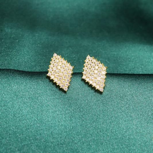 Elegant Diamond Shape S925 Sterling Silver Zircon Stud Earrings