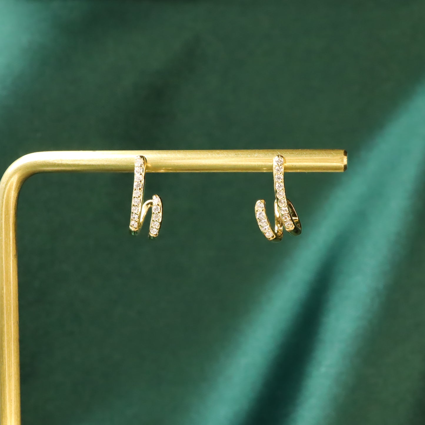 Twin Galaxy Shimmer - S925 Sterling Silver & Zircon Stud Earrings (Color: Gold)