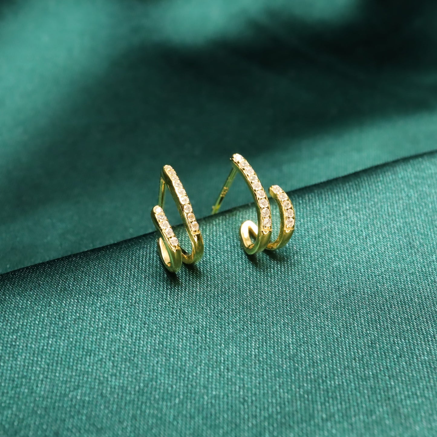 Twin Galaxy Shimmer - S925 Sterling Silver & Zircon Stud Earrings (Color: Gold)