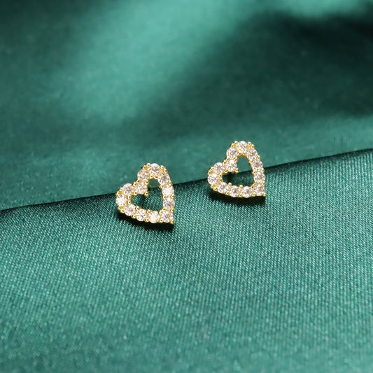 Hollow Diamond Heart - S925 Sterling Silver & Zircon Stud Earrings