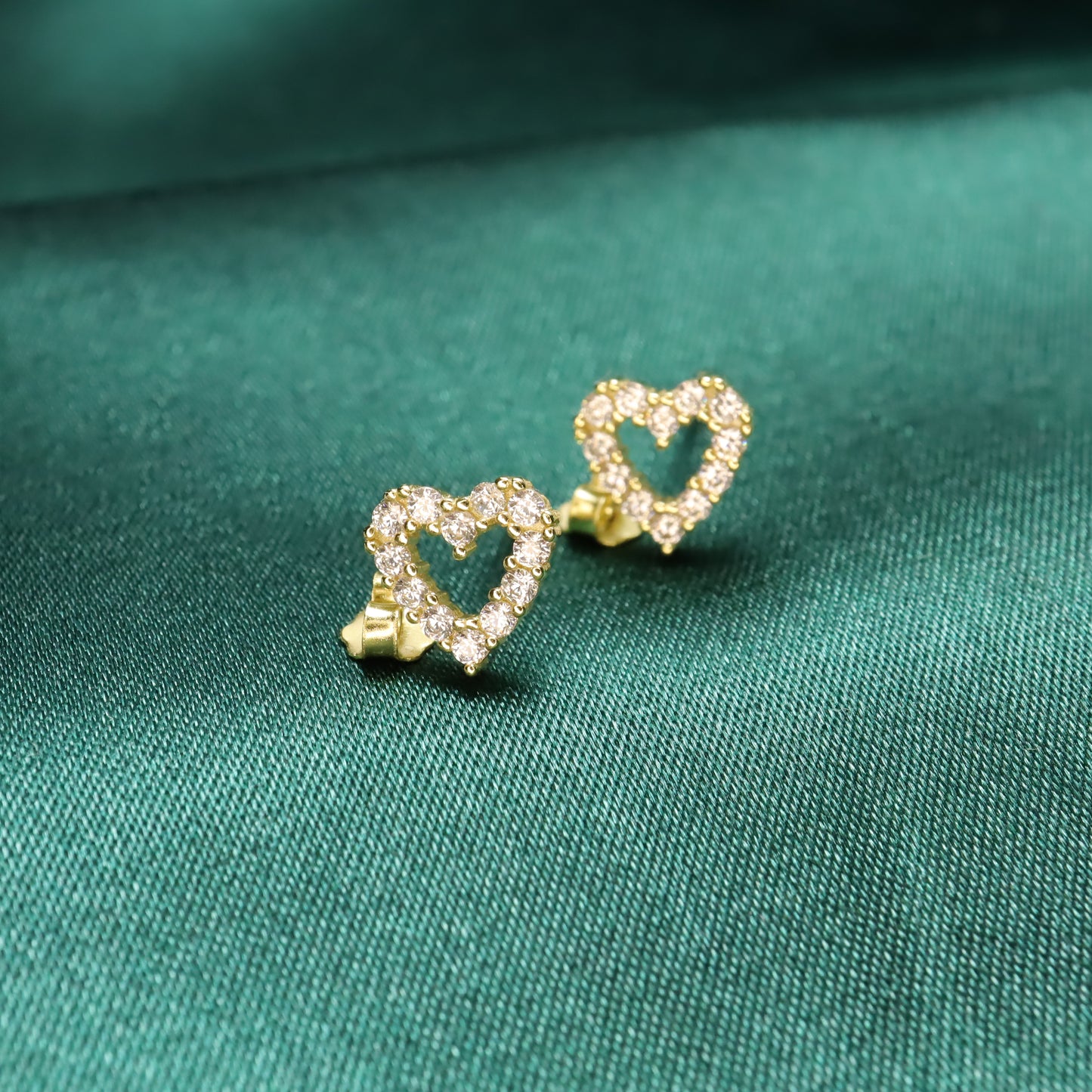 Hollow Diamond Heart - S925 Sterling Silver & Zircon Stud Earrings