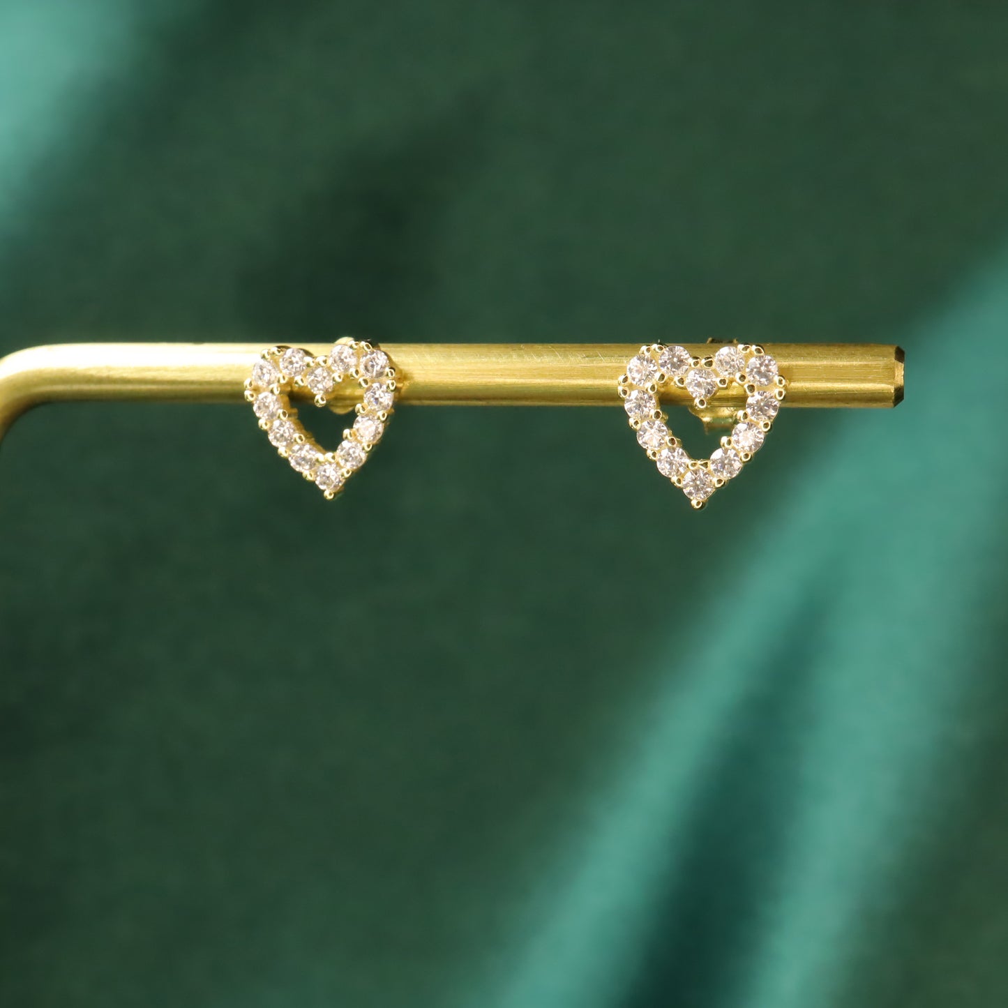 Hollow Diamond Heart - S925 Sterling Silver & Zircon Stud Earrings