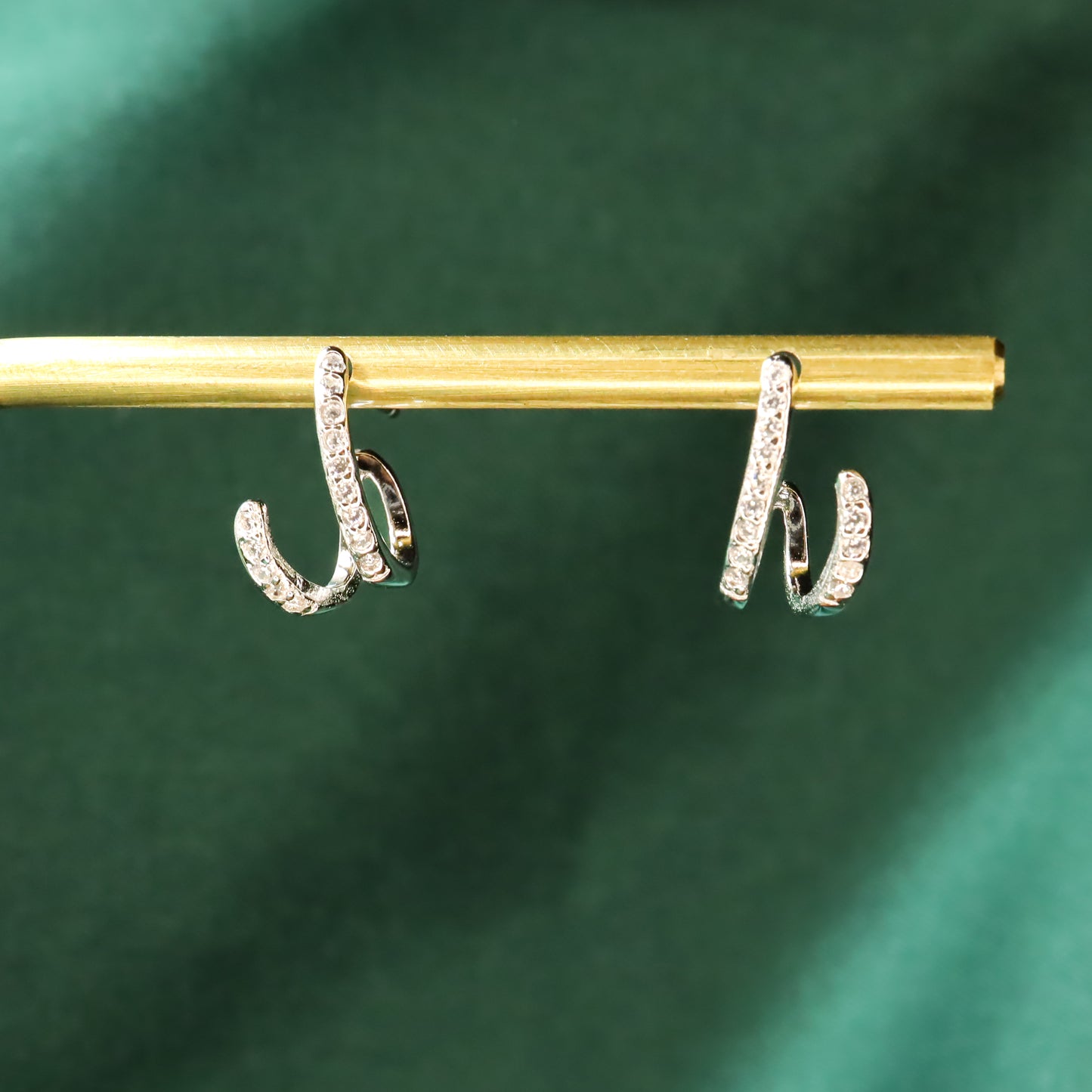 Twin Galaxy Shimmer - S925 Sterling Silver & Zircon Stud Earrings (Color: Silver)