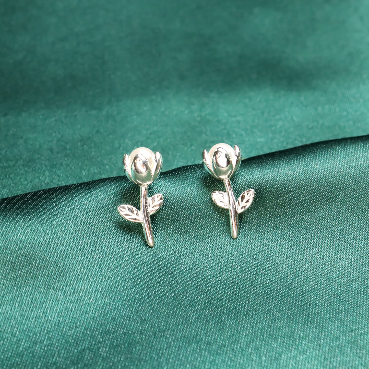 Pearl Rose - S925 Sterling Silver & Pearl Stud Earrings