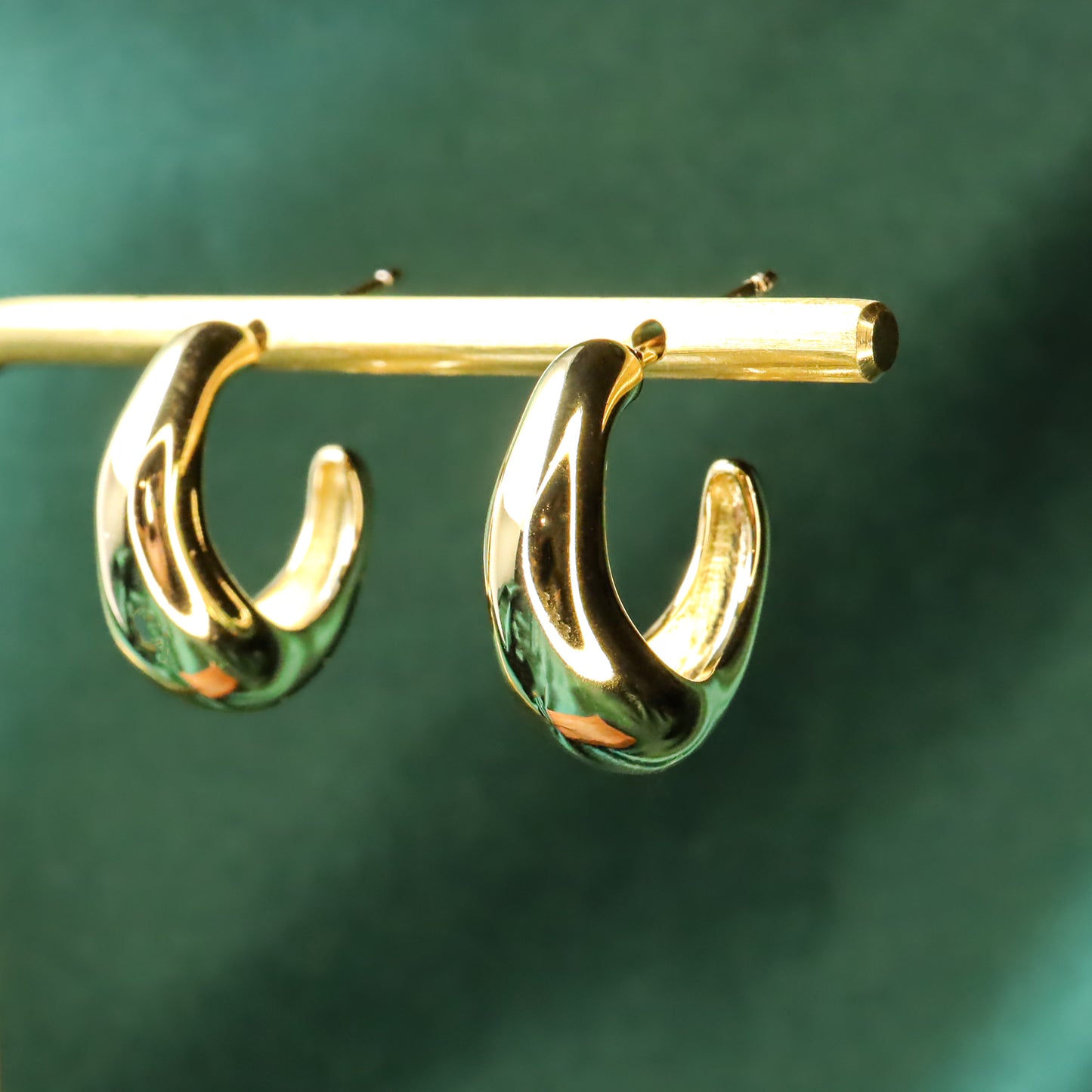 Vintage C Shape Gold Plated S925 Sterling Silver Stud Earrings