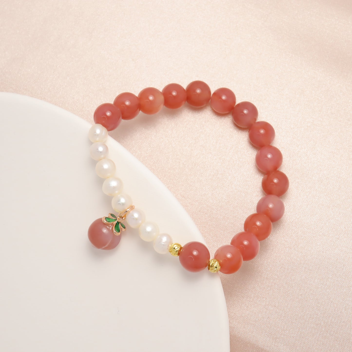 Eternal love - Freshwater Pearl & Crimson Agate Bracelet