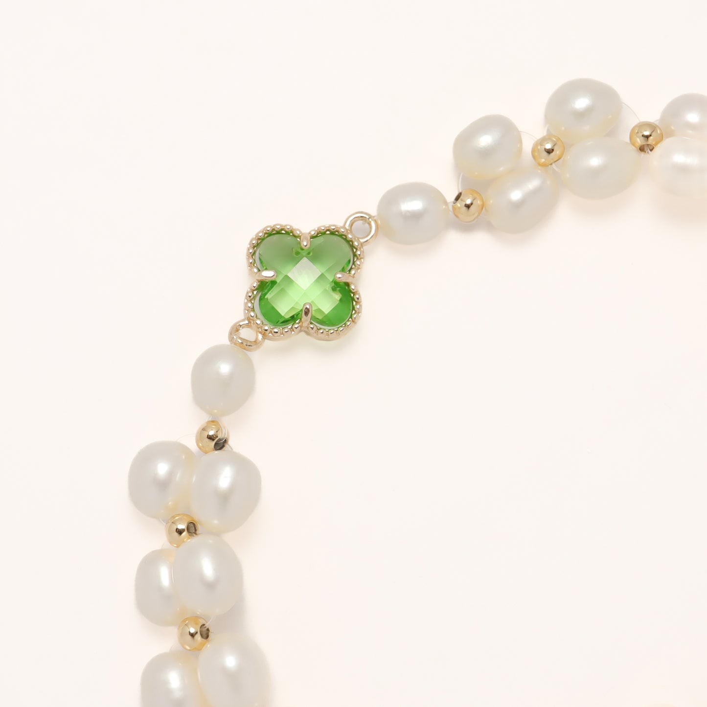 Four-Leaf Clover - Double Strand Freshwater Pearl Green Gemstone Bracelet