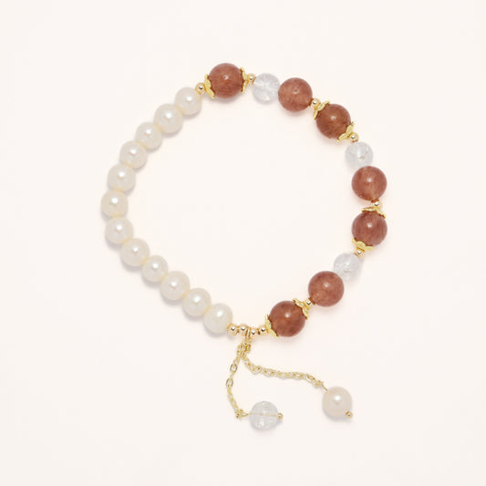 Precious Love - Freshwater Pearl & Strawberry Quartz Clear Quartz Bracelet