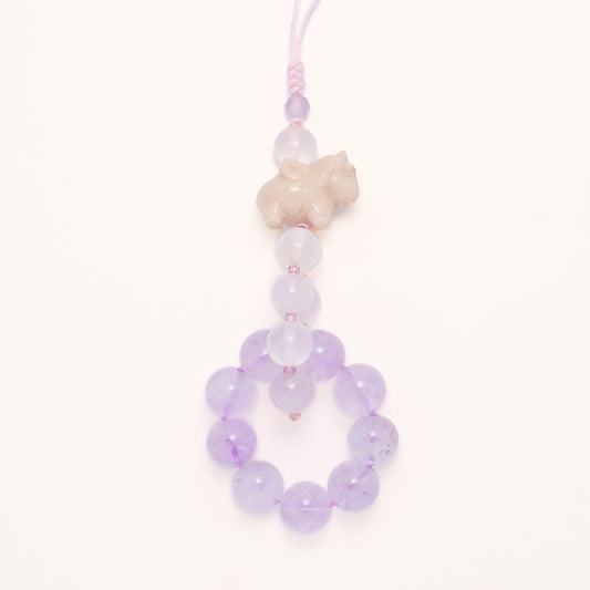 Angle Unicorn - Alashan Agate Rose Quartz & Lavender Amethyst Phone Charm / Key Chain
