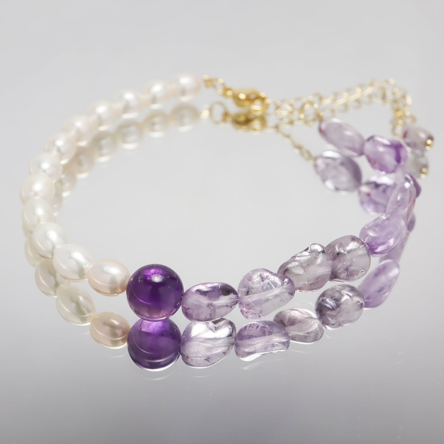 Diana Blessing - Lavender Amethyst & Freshwater Pearl Bracelet with Hook Lock