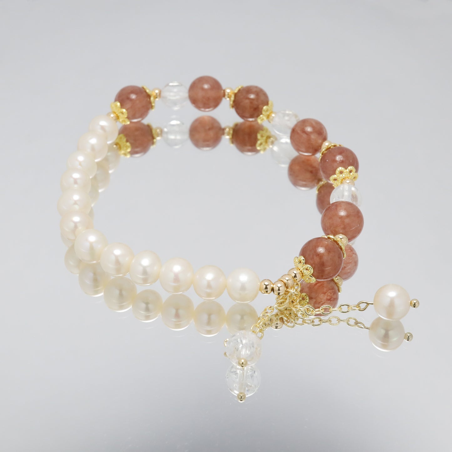 Precious Love - Freshwater Pearl & Strawberry Quartz Clear Quartz Bracelet