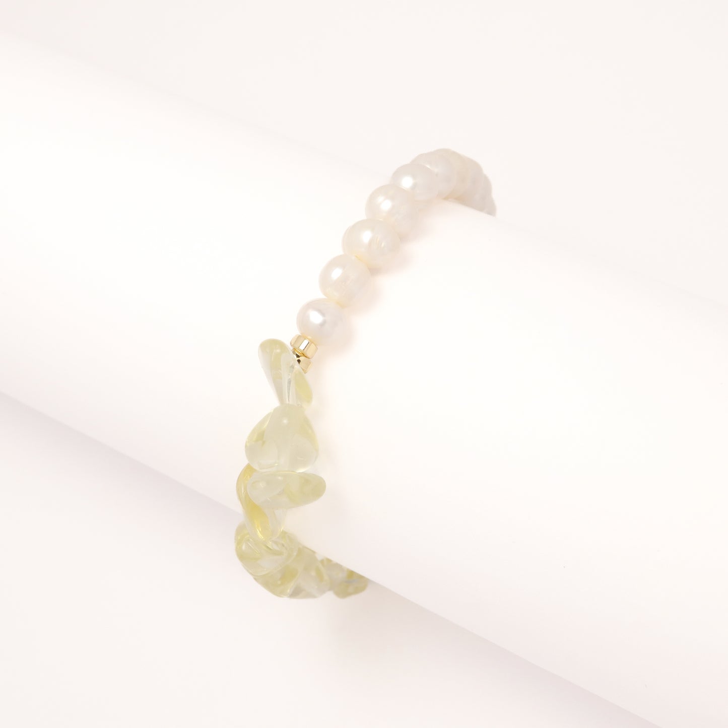 Sunlight - Irregular Shape Lemon Quartz & Freshwater Pearl Bracelet