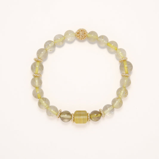 Golden Sweet - Sugar Cube Fluorite & Rutilated Quartz Crystal Bracelet