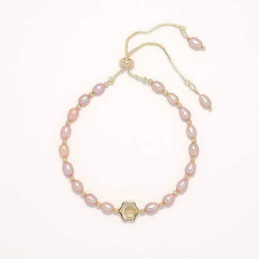 Pretty In Pink - Elegant Freshwater Pearl Bracelet with Adjustable Chain