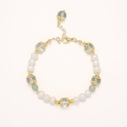 Pearl Fortunes - Freshwater Pearl & Green Phantom Quartz Bracelet