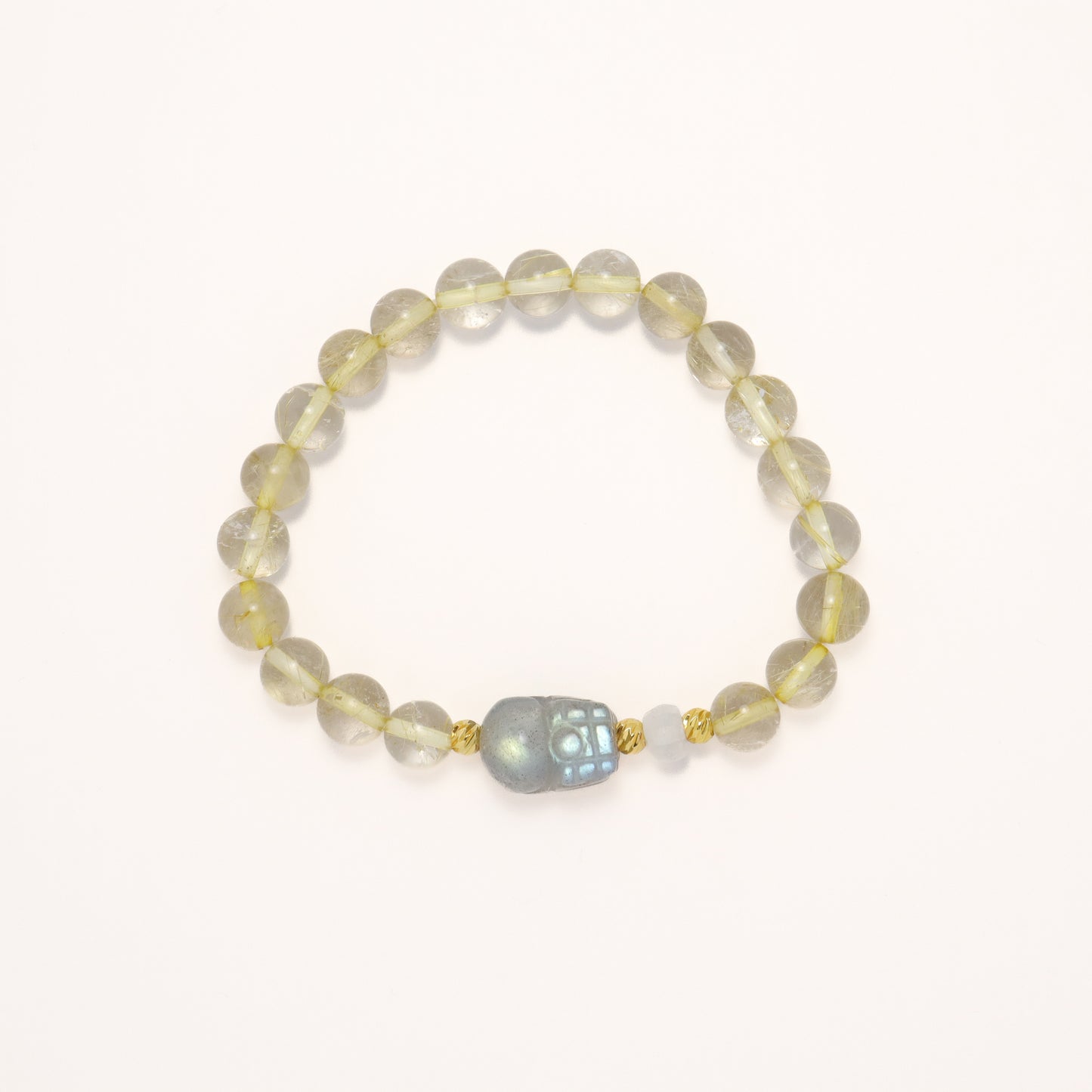 Gold Gobble - Pixiu Grey Moonstone & Rutilated Quartz Crystal Bracelet