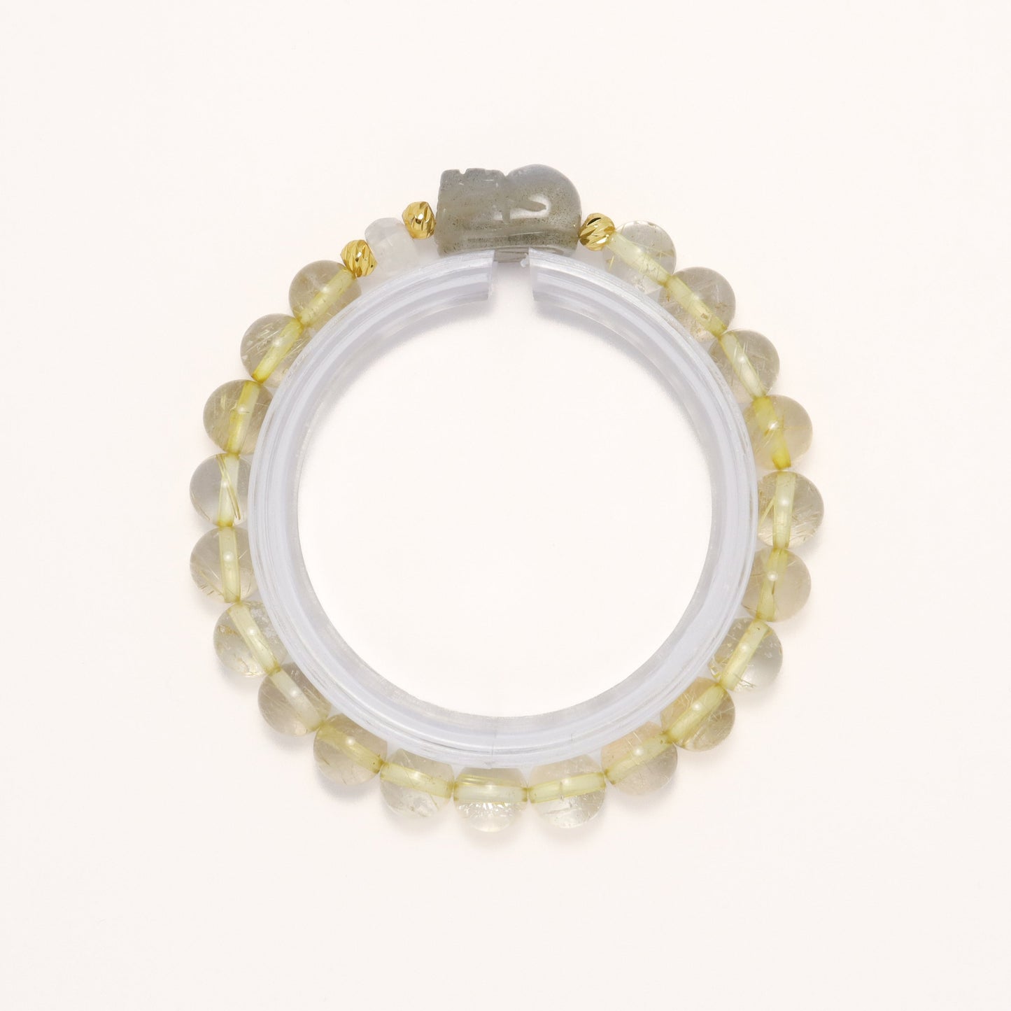 Gold Gobble - Pixiu Grey Moonstone & Rutilated Quartz Crystal Bracelet