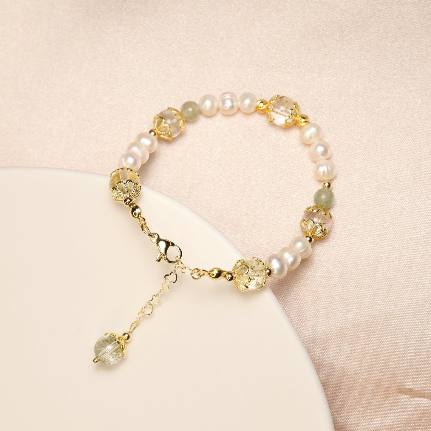Pearl Fortunes - Freshwater Pearl & Green Phantom Quartz Bracelet
