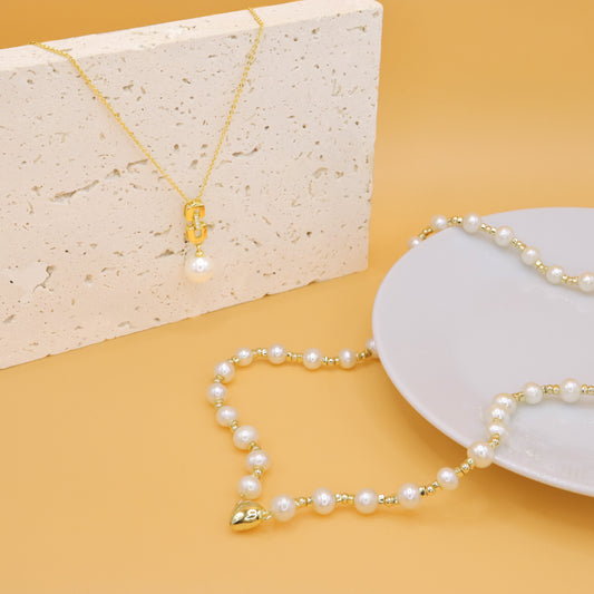 Forever Love - Golden Magnet Heart Fresh Water Pearl Necklace