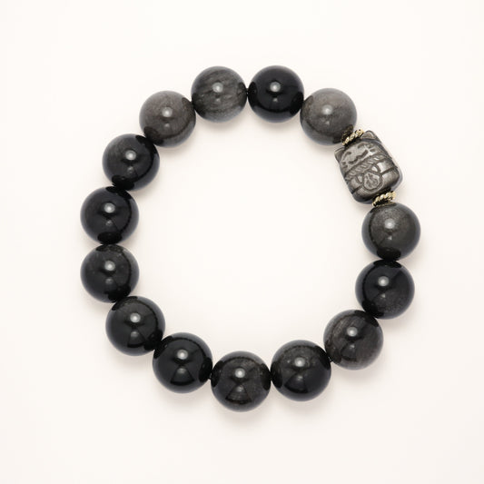 Fortune Cat - Silver-Sheen Obsidian Bracelet (Female & Male)