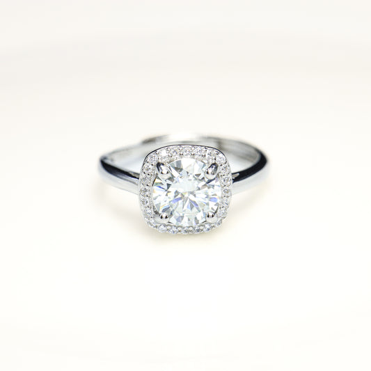 Angelia Halo Style Moissanite S925 Sterling Silver Open Ring