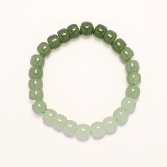 Mountain View - Gradient Green Hetian Jade Square Beads Bracelet