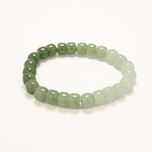 Mountain View - Gradient Green Hetian Jade Square Beads Bracelet