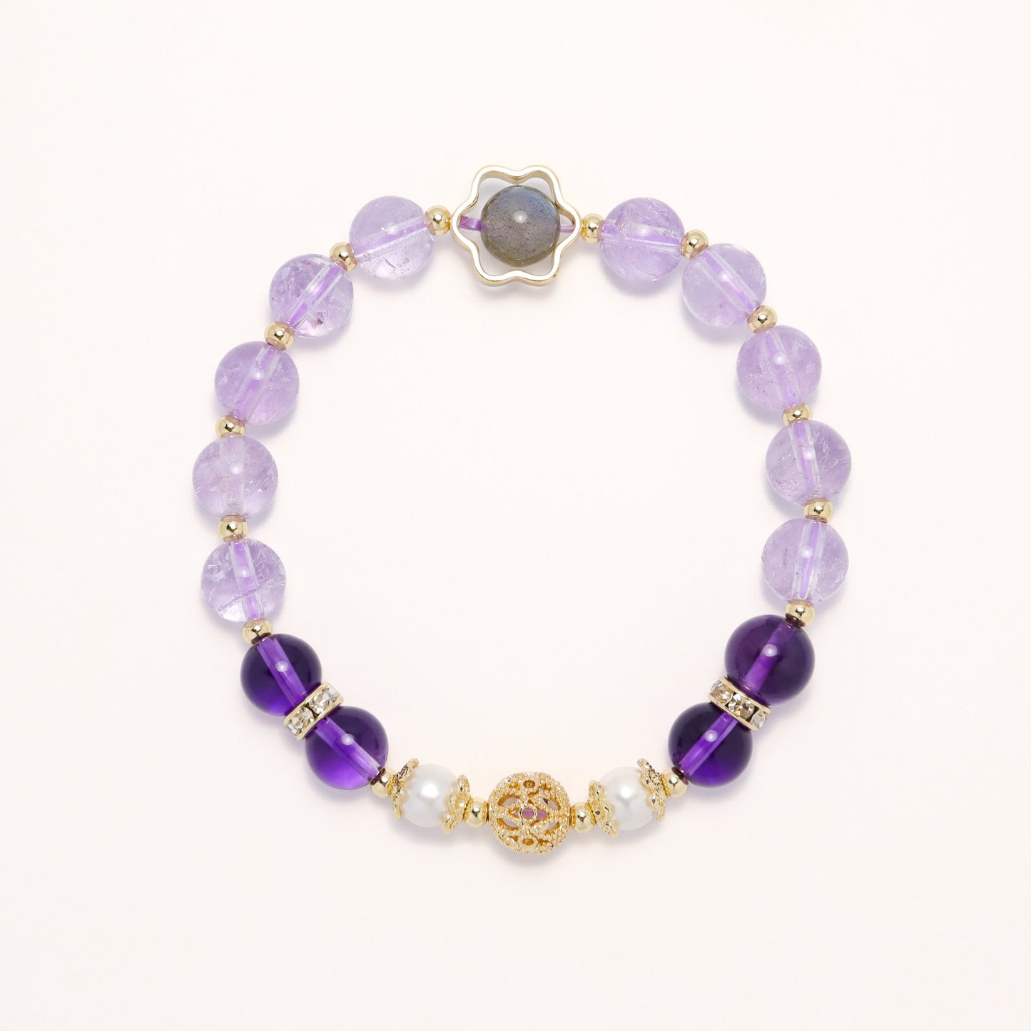 Queen‘s Treasure - Moonstone Amethyst & Freshwater Pearl Bracelet