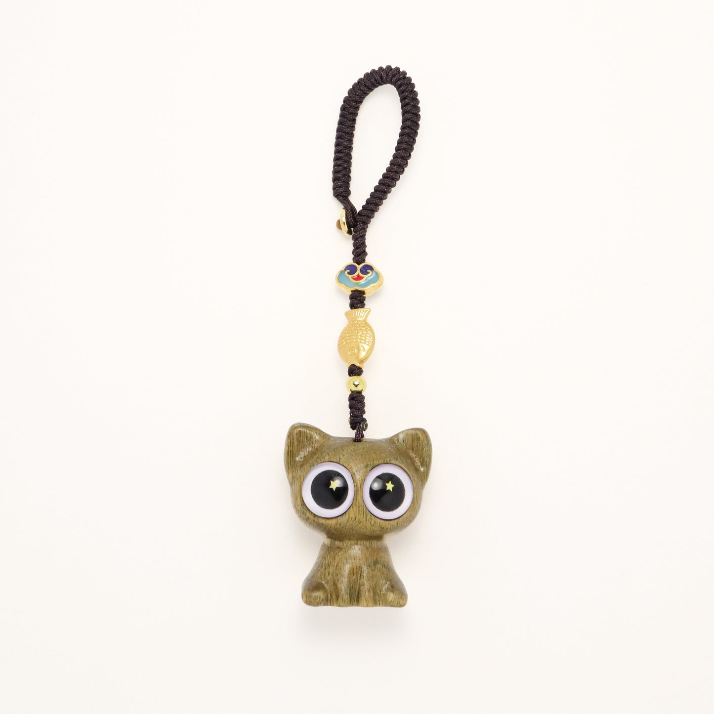 Star Eye Kitten - Green Sandalwood Cat Key Chain Phone Charm