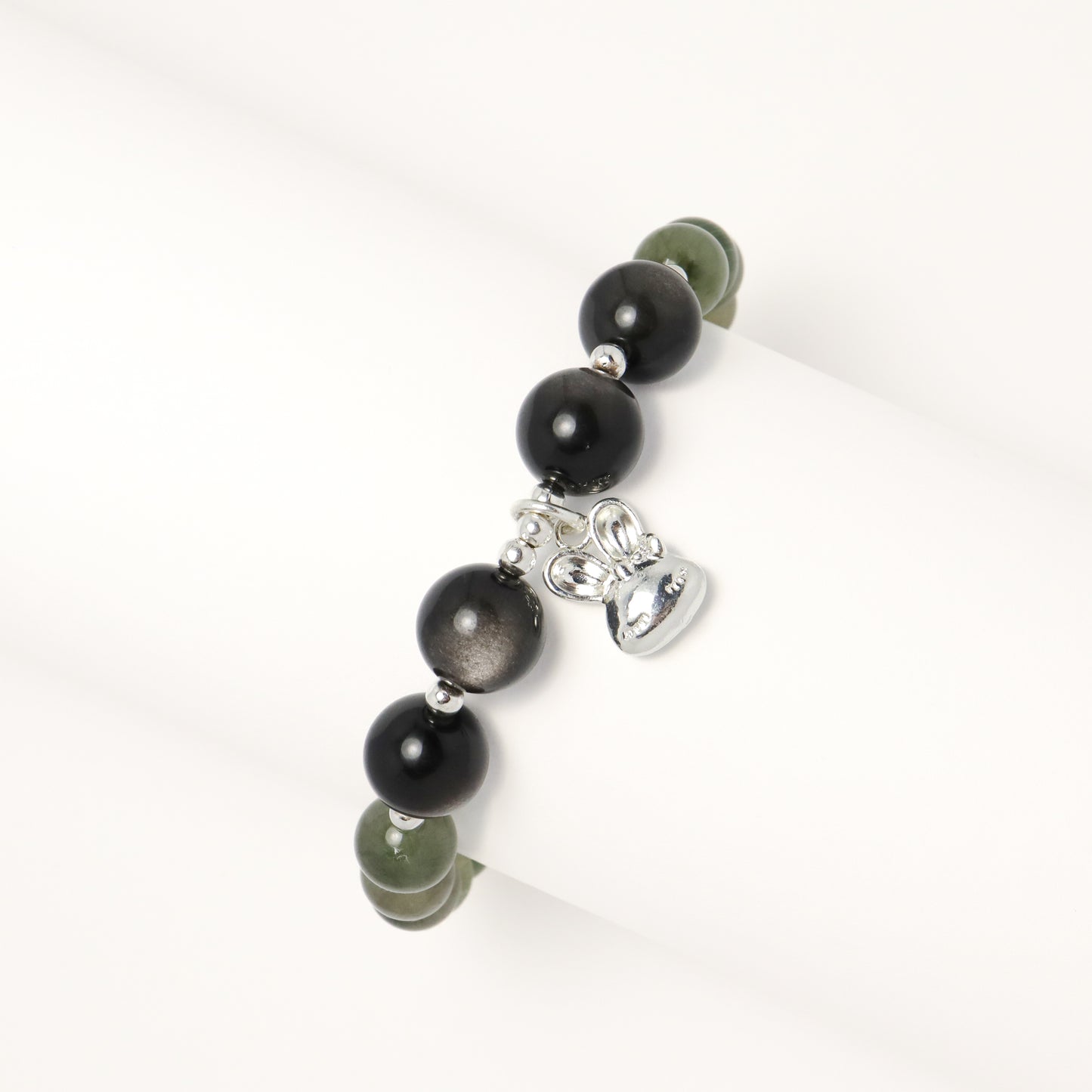 Valentine's Day Special I - Green Rutilated Quartz & Silver Obsidian Bracelet (A & B)