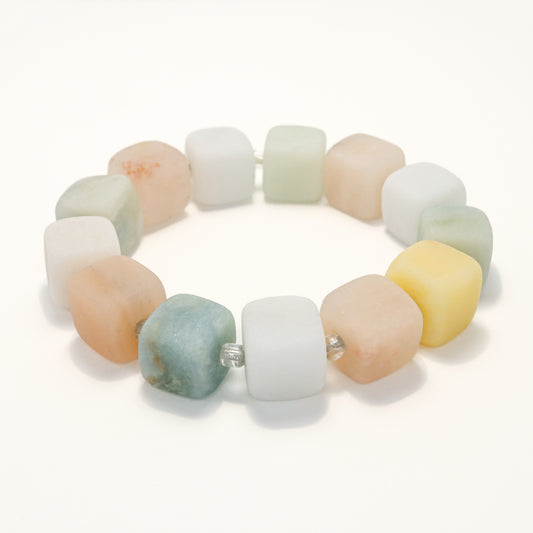 Multi Treasure -  Colorful She Tai Cui Jade Raw Stone Cube Bracelet