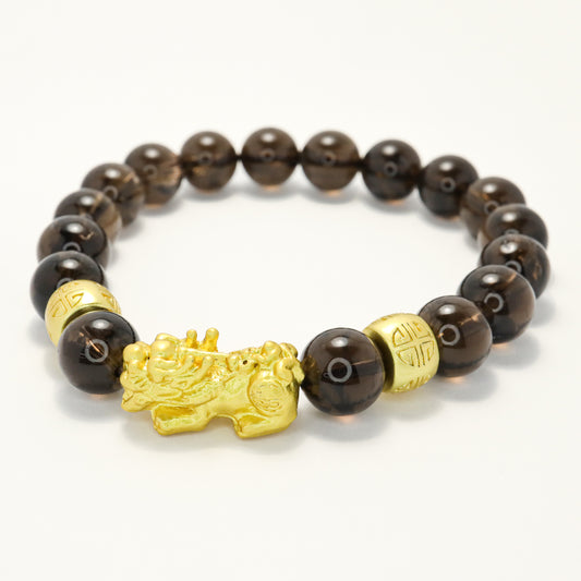 Fortune & Protection - Gold Plated Pixiu & Tea-Coloured Citrine Bracelet