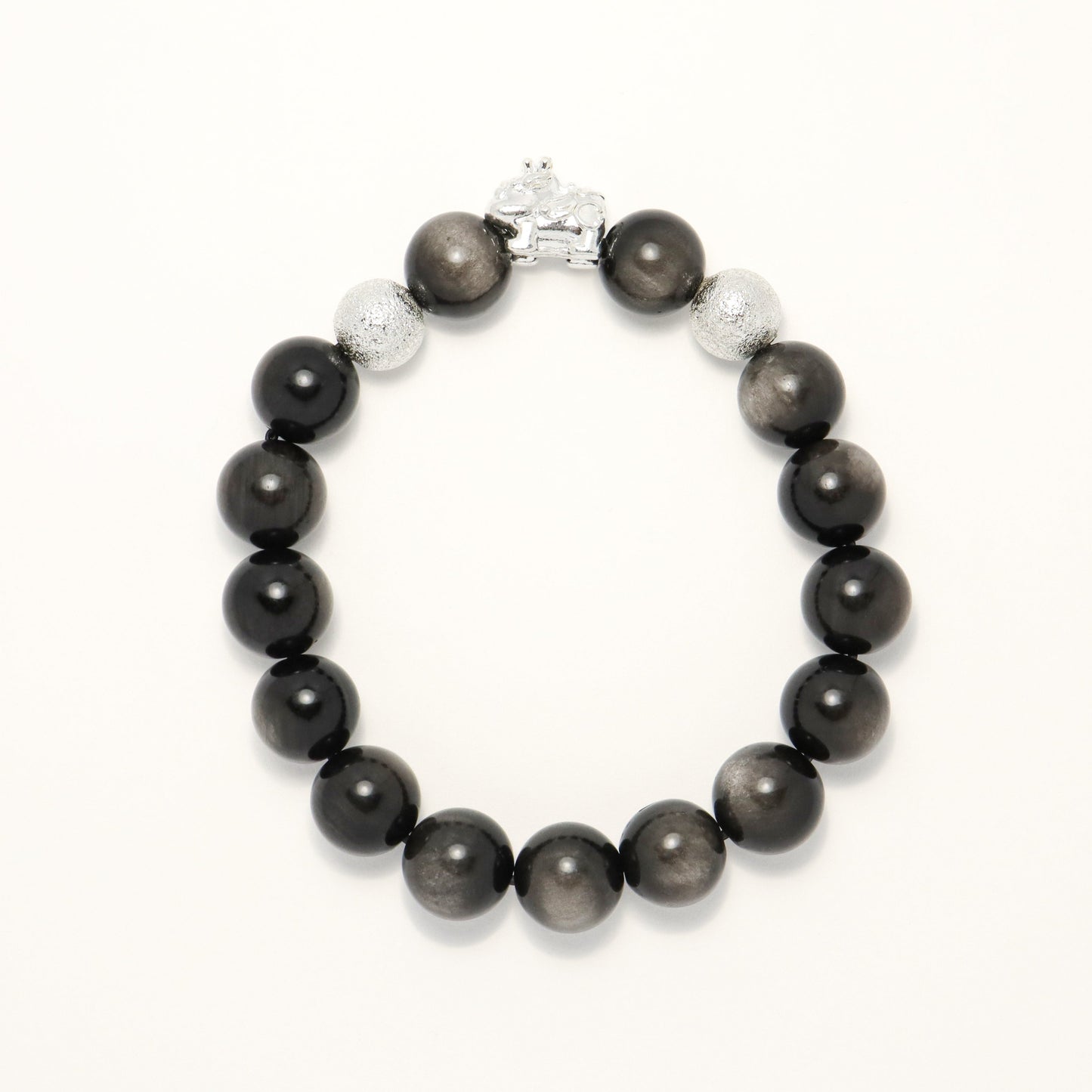 Silver Fortune - Silver Plated Pixiu & Silver Obsidian Bracelet