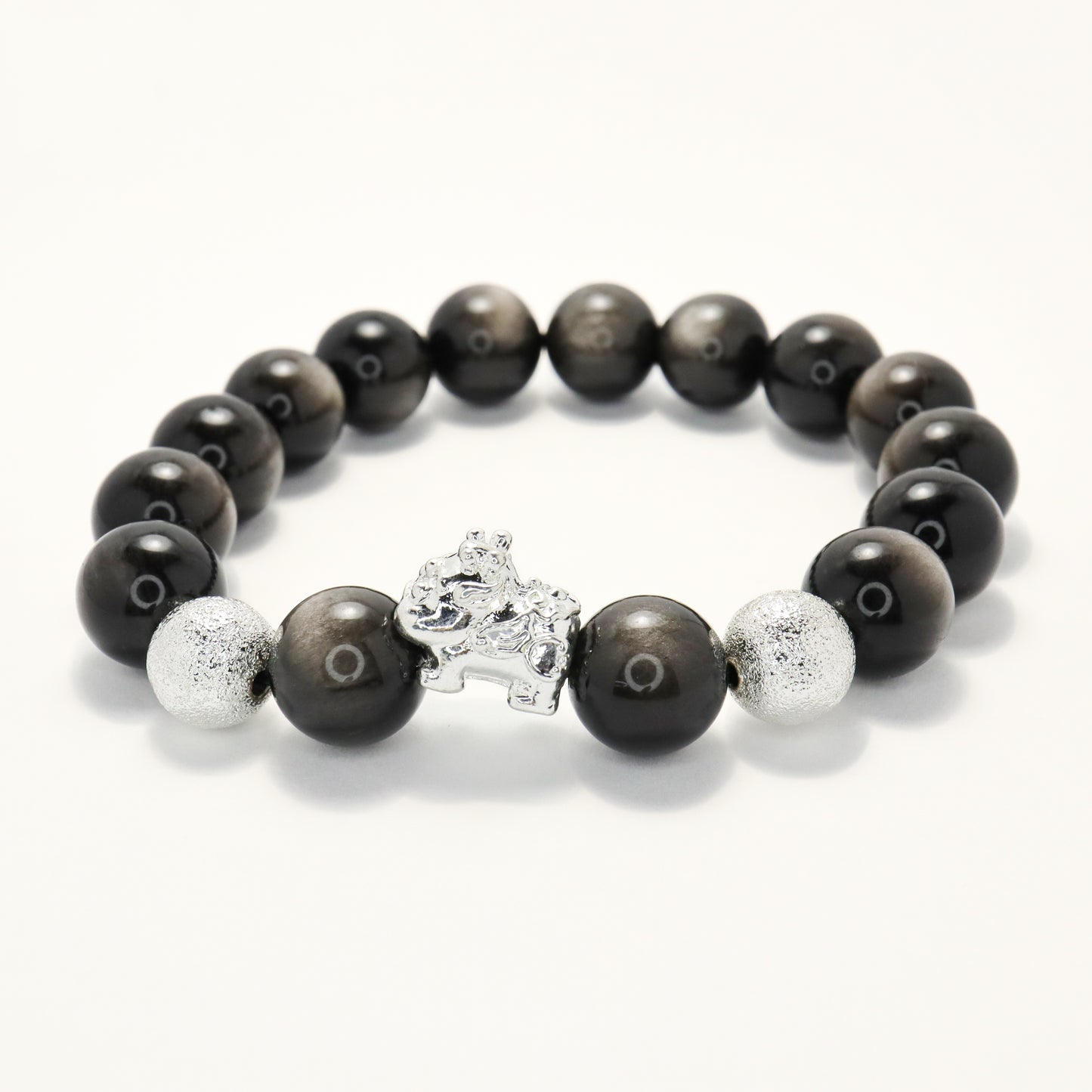 Silver Fortune - Silver Plated Pixiu & Silver Obsidian Bracelet